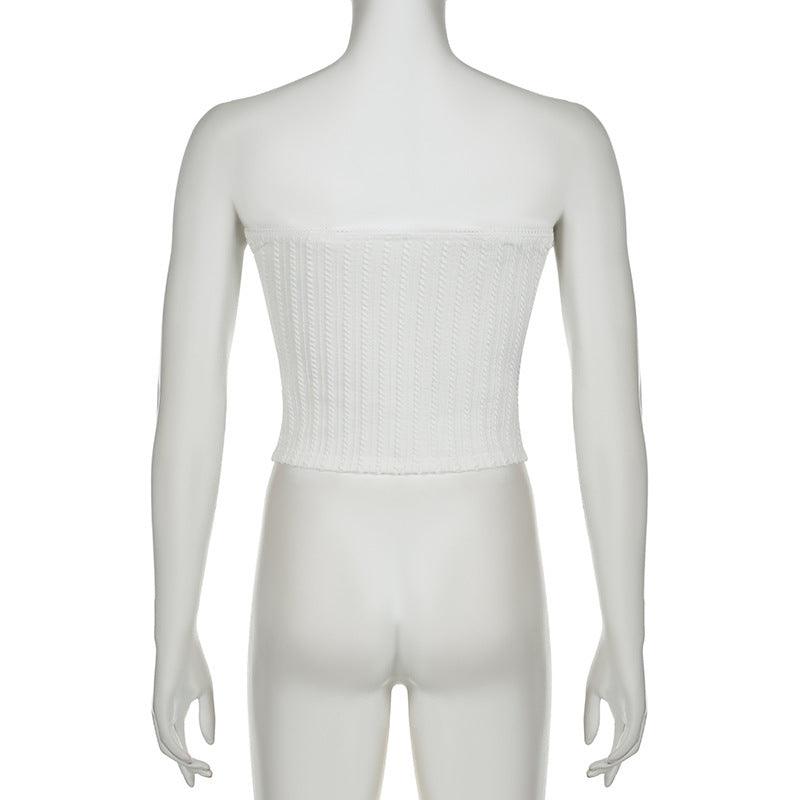 Little Woman Bow Stitching Pure Color Tube-top Top