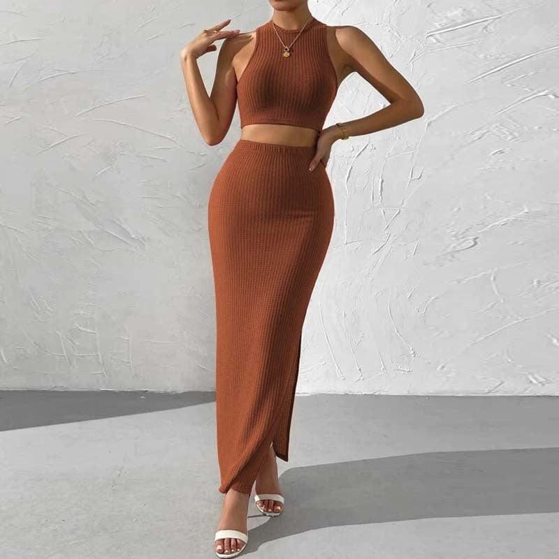 Women's Knitted Vest Long Skirt Suit