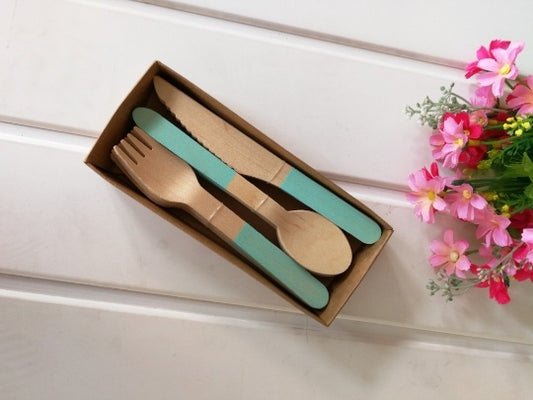 24pcs / set disposable wooden cutlery set