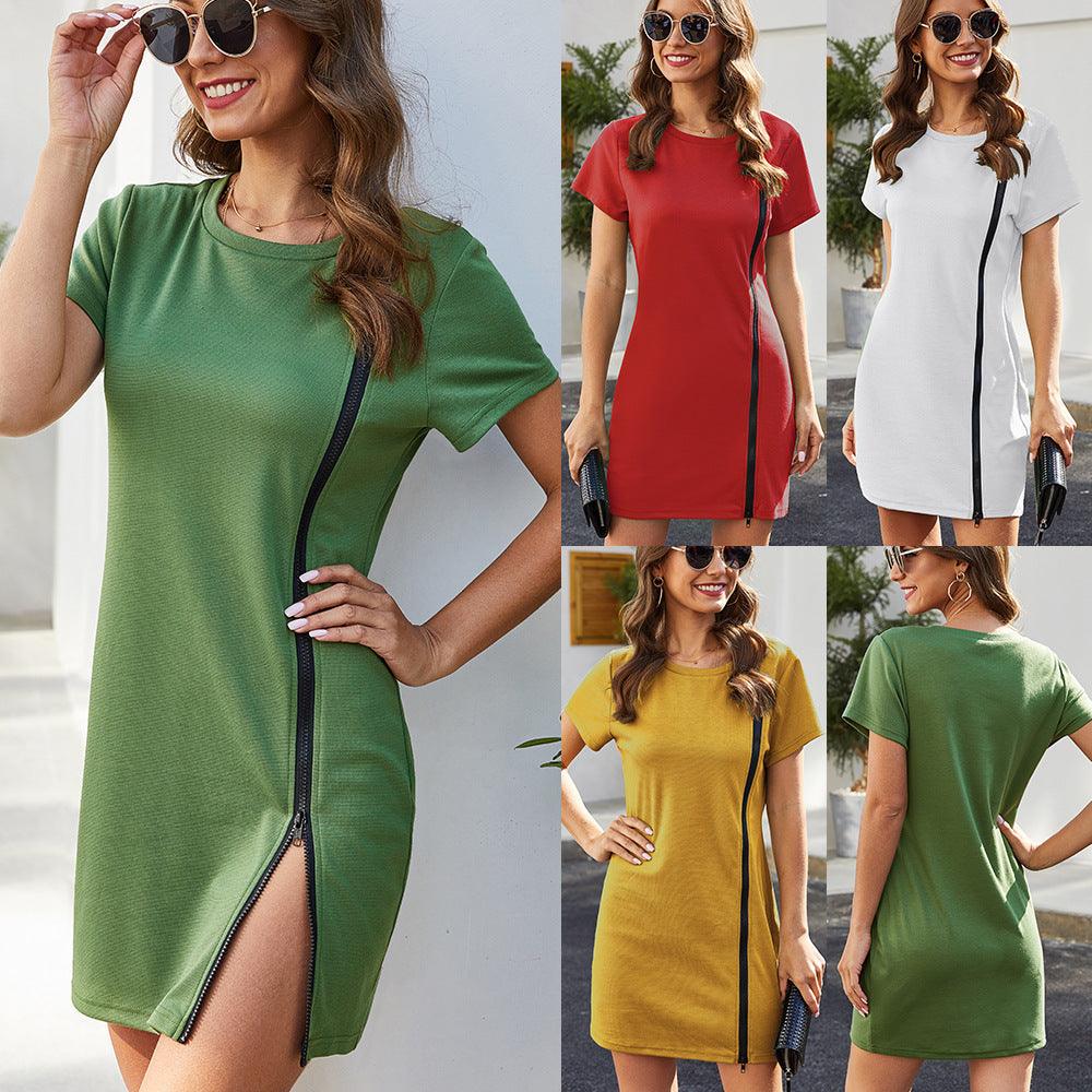 Short-sleeved Elastic Slim-fit Buttocks Ladies Dress