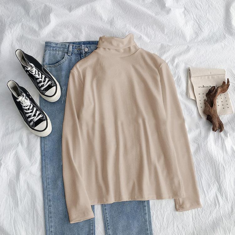 New Spring, Autumn And Winter Black Striped Bottoming Shirt Tops High-Necked Inner Wear Plus Velvet Thickening Bottoming Shirt Women