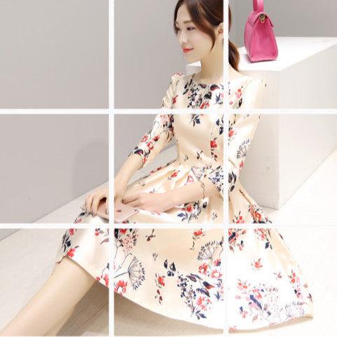 Summer New Three-Quarter Sleeves Puffy Skirt Mid-Length Temperament Bottoming Slim Dress