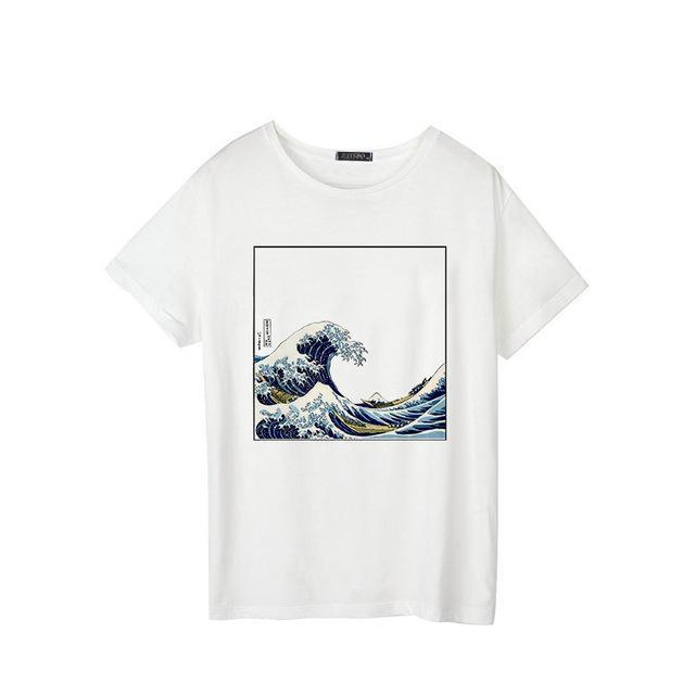 women's t-shirt bottoming shirt female retro elements literary wave mural women's shirt women's summer shirt
