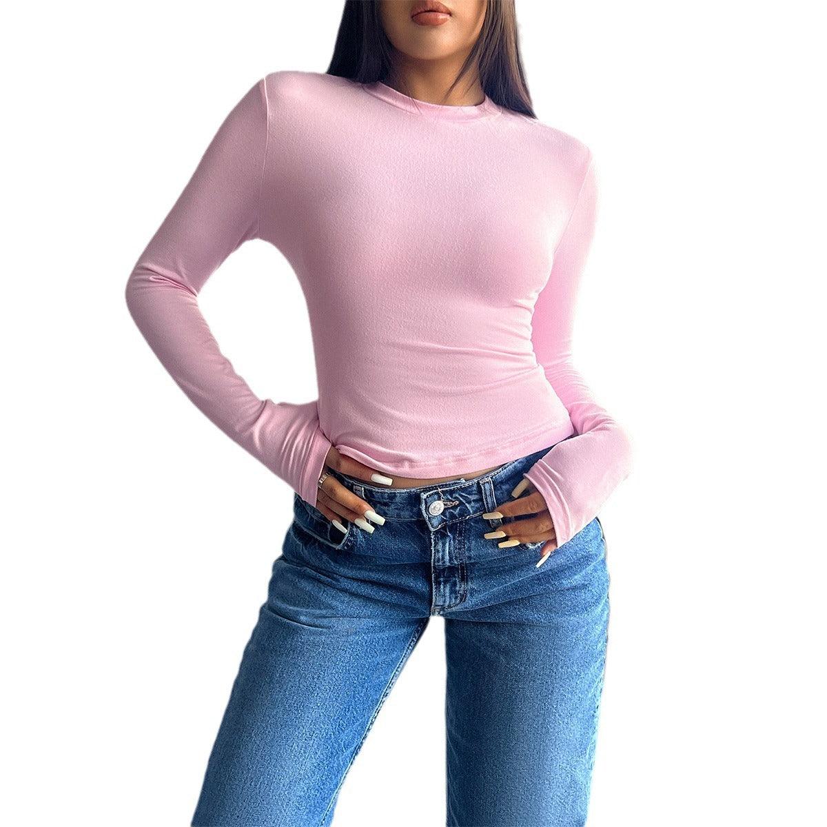 Y2g Temperament Pure Color Backless Pleating Long-sleeved Top