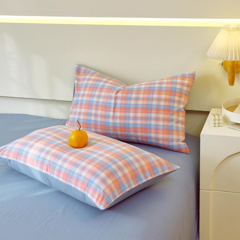 Washed Cotton Pillowcase Yarn-dyed Double-piece Types A And B Single Pillowcase