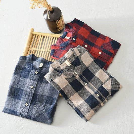 Casual 34 Sleeve Plaid Shirt Coat Male