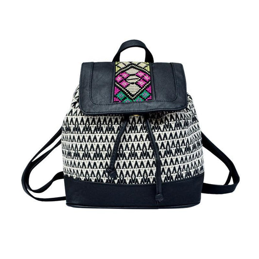 Striped embroidered backpack