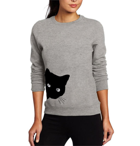Cat head print loose long-sleeved women's sweater