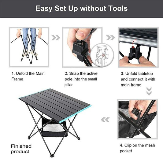 Folding Camping Table Light Weight Portable Aluminium Frame Outdoor Picnic Bag