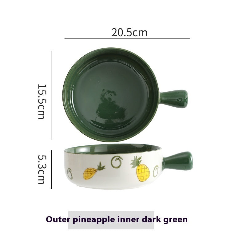 Hand Painted Strawberry Handle Ceramic Baking Bowl