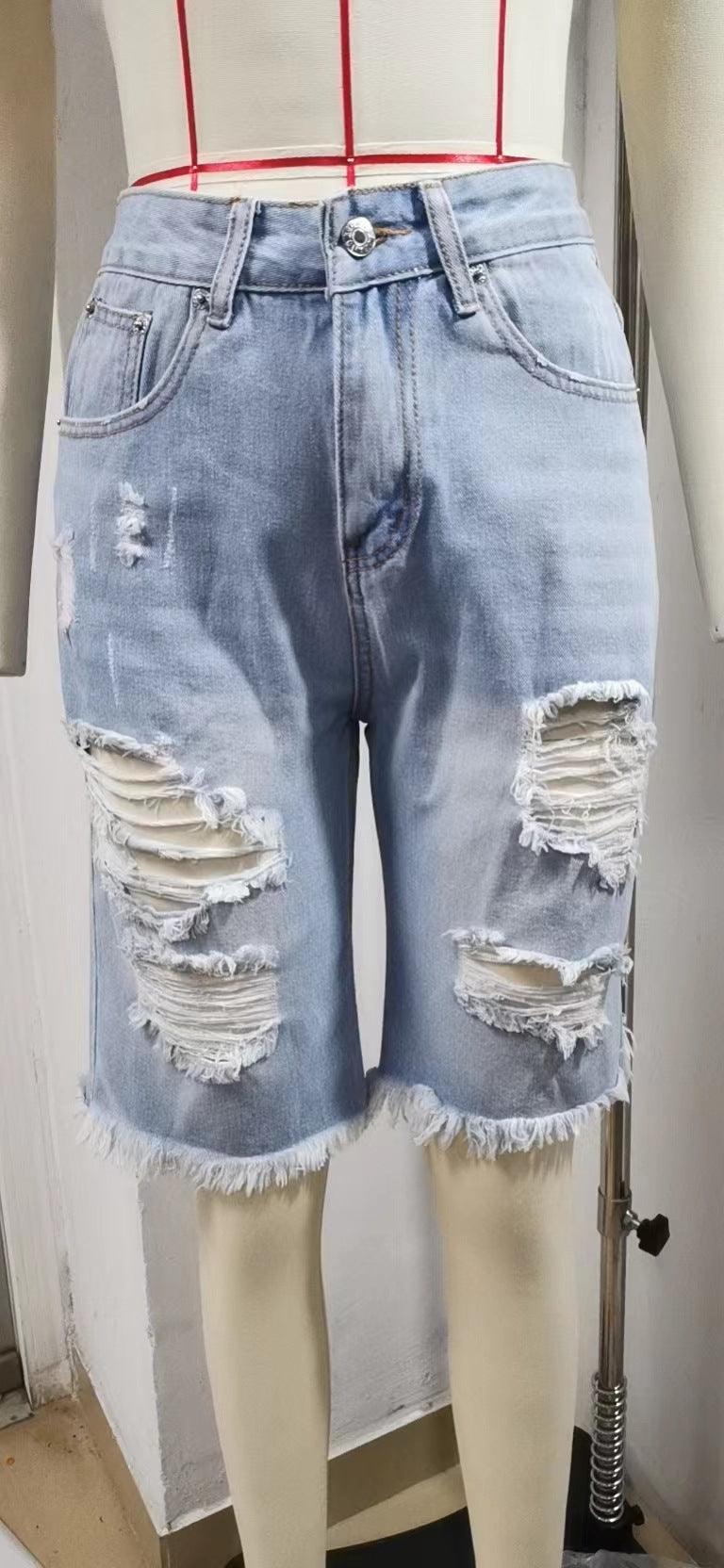Women's Ripped Denim Frayed Casual Shorts