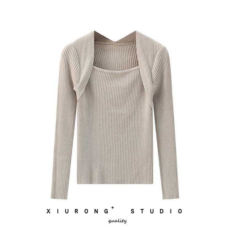 Women's Long-sleeved Knitted Bottoming Shirt Trendy Fake Two Pieces