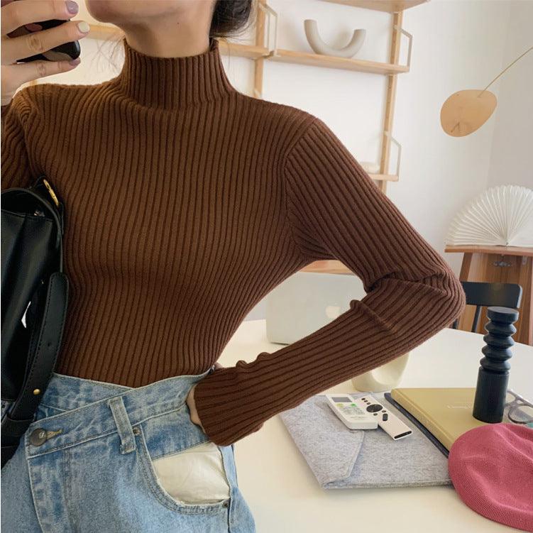 Half-high Neck Slim-fit Sweater With Long Sleeves