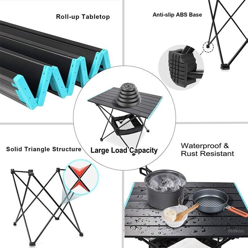 Folding Camping Table Light Weight Portable Aluminium Frame Outdoor Picnic Bag
