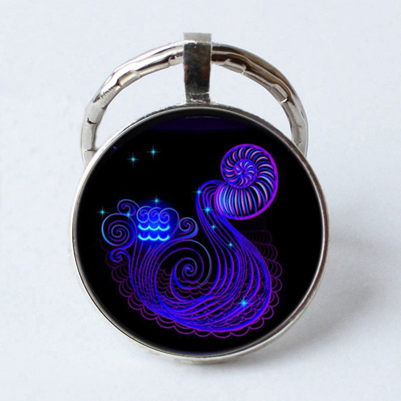 Twelve Constellation 25mm Time Gem Metal Keychain