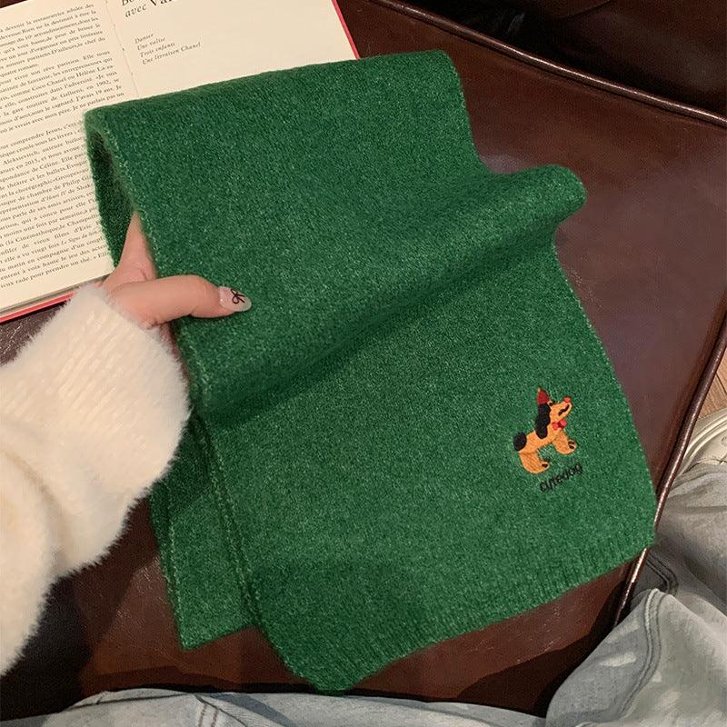 Autumn And Winter Fashionable Warm Cartoon Cute Embroidered Puppy Scarf For Women
