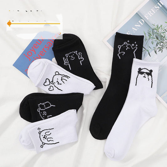 Trendy Simple Japanese Cute Cartoon Bear Solid Color Cotton Socks
