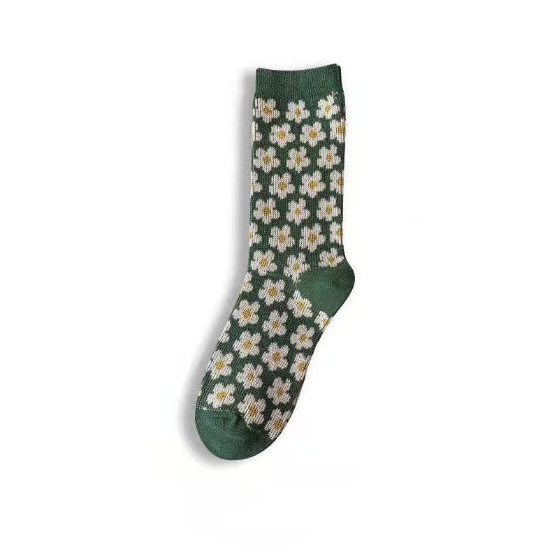 Retro Japanese Series Small Avocado Green Mid-tube Socks