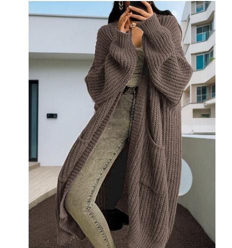 Lazy Shoulders Thick Long Sweater Coat Women