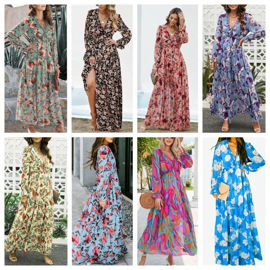 Women's Ruffled Layered Long Sleeve Dress Floral Pullover