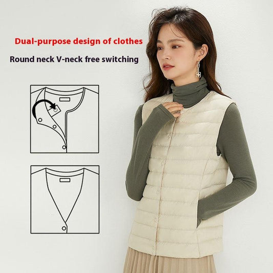 Women's Liner Waistcoat Lightweight Vest Down Jacket Round Neck Thin Lightweight