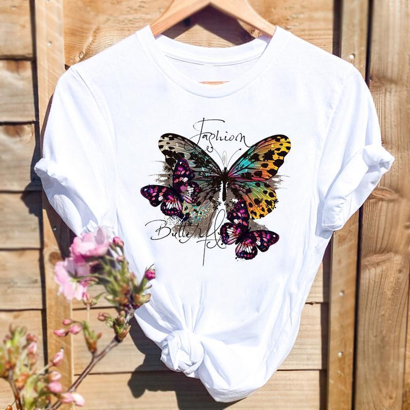 Women Butterfly Cute Fashion Graphic Top Short Sleeve T-Shirt