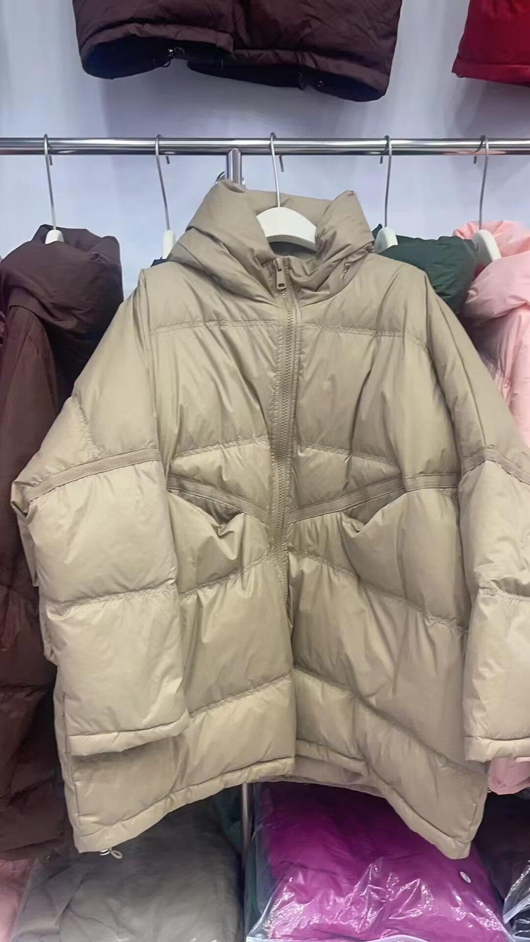 Women's Mid-length Hooded Loose Thick White Duck Down Winter Coat