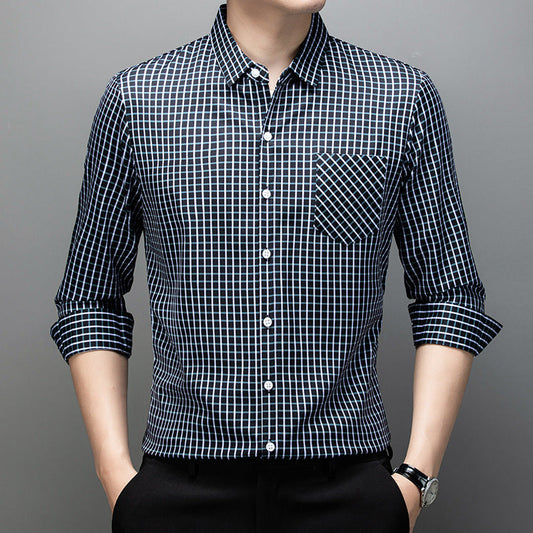 Long Sleeve Fine Plaid Shirt For Men Spring And Autumn