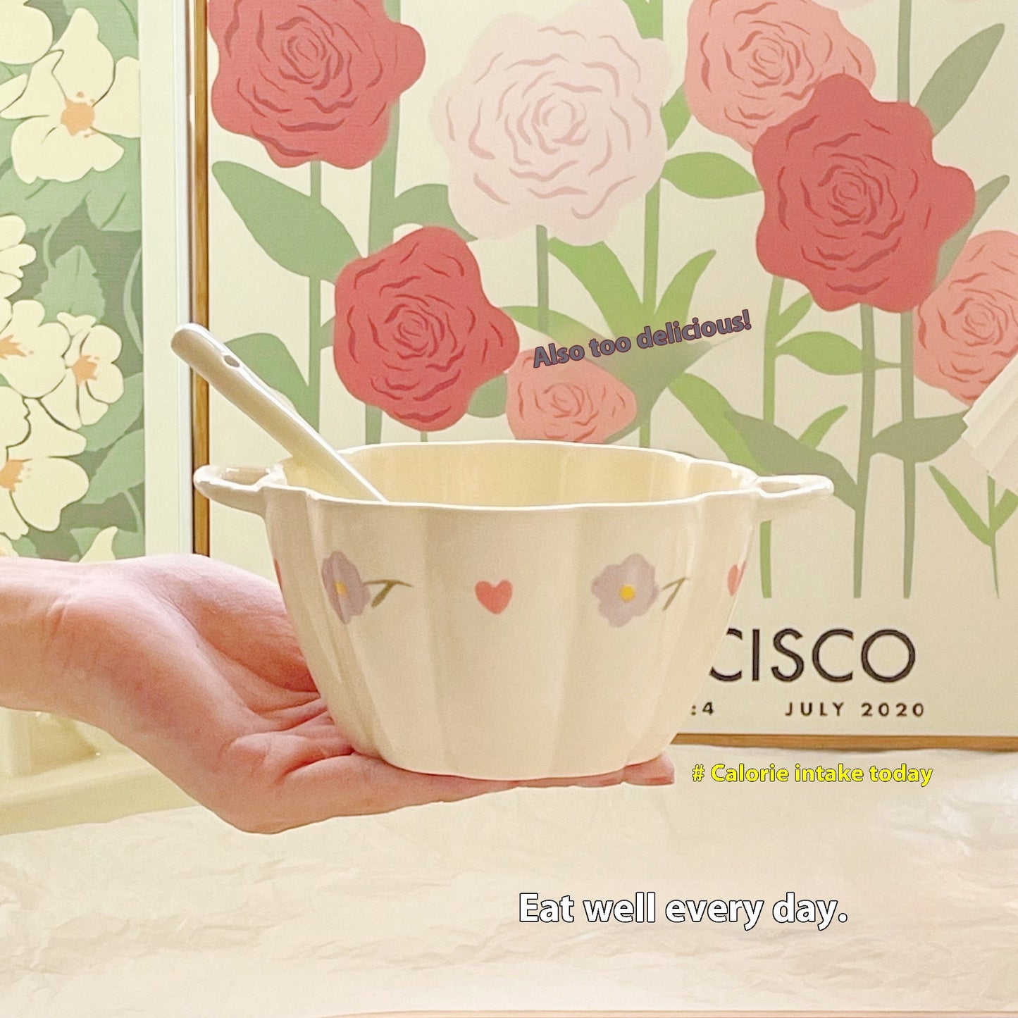 Cute Ceramic Bowl Cow Handle Bowl Long Handle Spoon