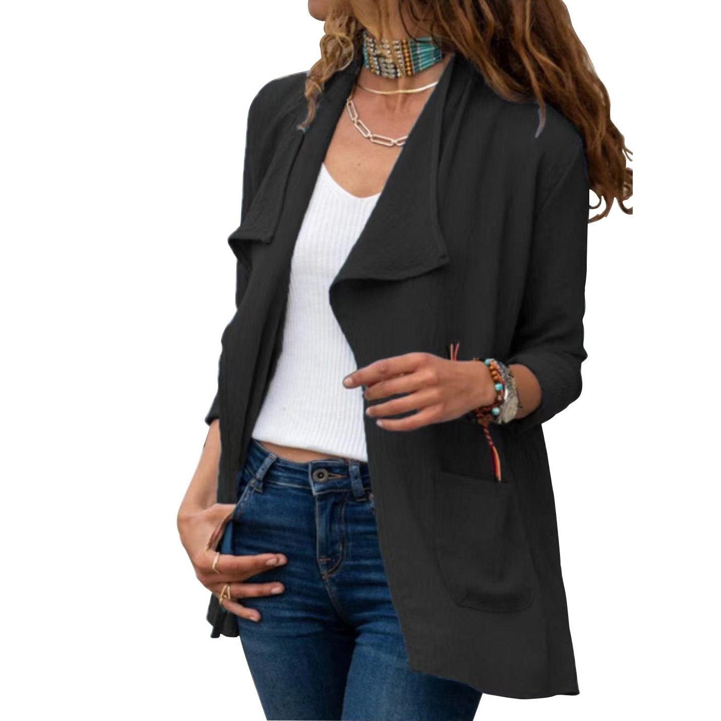 Women's Solid Color Long-sleeved Short Windbreaker Casual All-match Cardigan Jacket