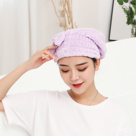 Cute Thick Solid Color Absorbent Dry Hair Cap Women Quick-drying Shower Cap