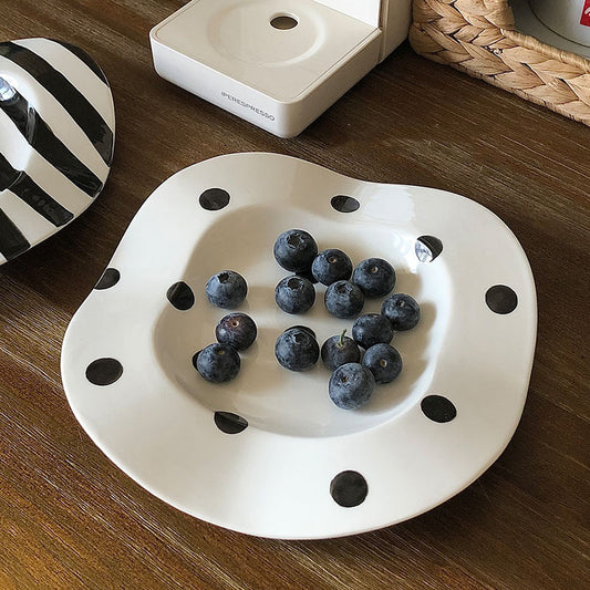 Wave Breakfast Plate Dots And Stripes Irregular Underglaze Porcelain Dessert Plate
