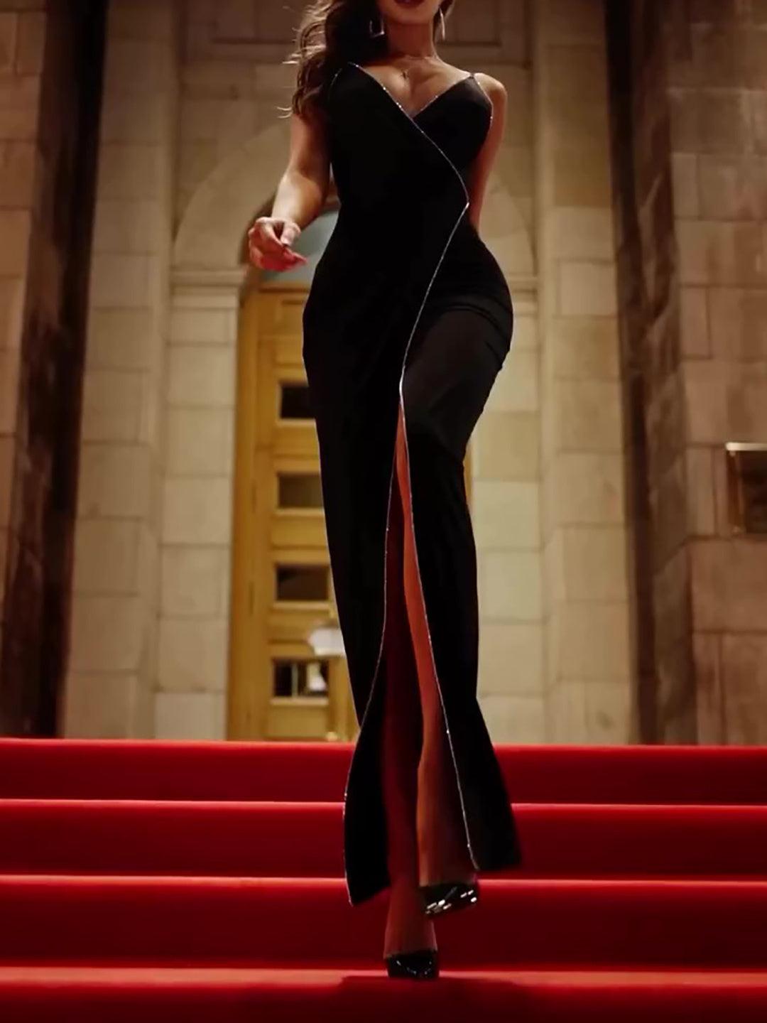 Black Slit Suspender Dress