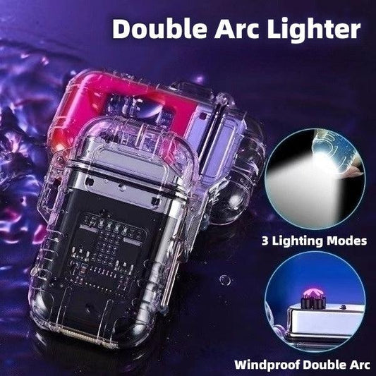 Transparent Shell Double Arc Lighter Waterproof And Windproof Outdoor Lighter Lighting Multi-purpose Electronic Cigarette Lighter
