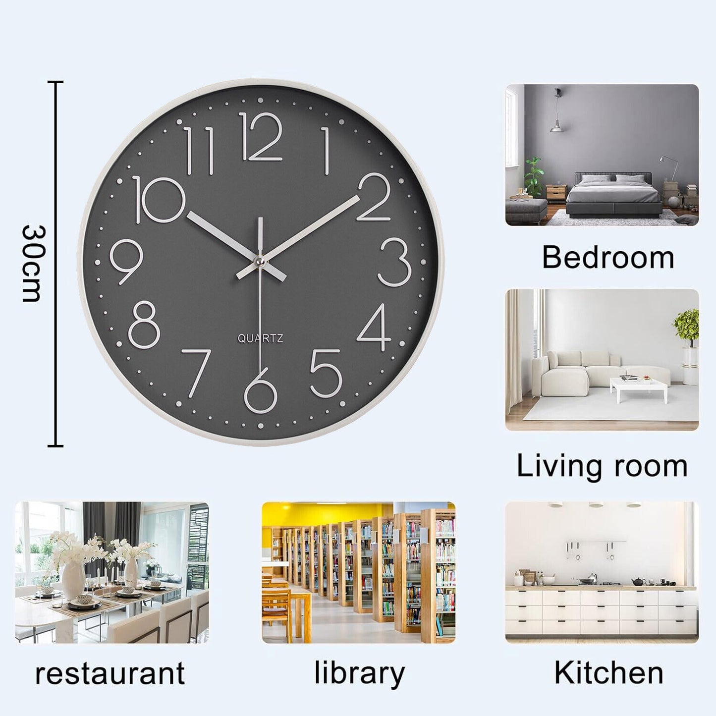 12 Wall Clock Silent Non Ticking Clock For Living Room Bedroom Kitchen Office