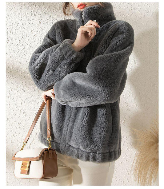 New Solid Color Coral Fleece Short Coat Women's Loose