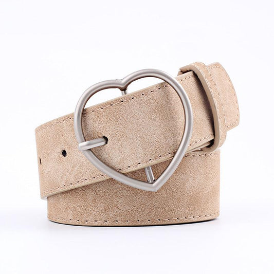 Women's Alloy Peach Heart Japanese Buckle Frosted Leather Wide Belt