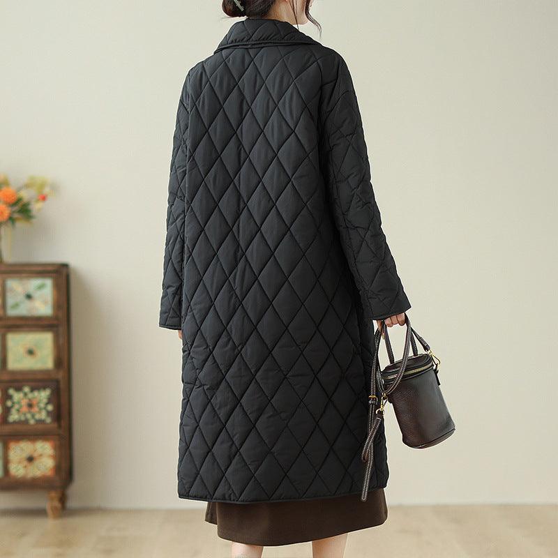 Women's Slim-fit Mid-length Black Quilted Cotton-padded Jacket