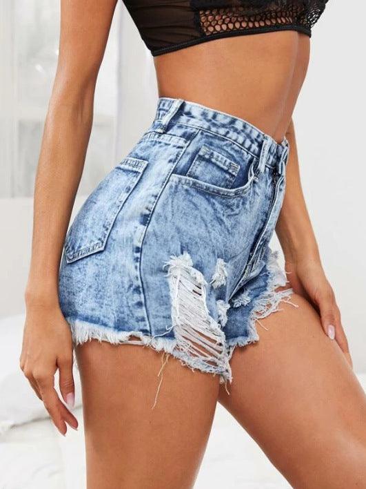 Women's Fashion Casual High Waist Ripped Denim Shorts