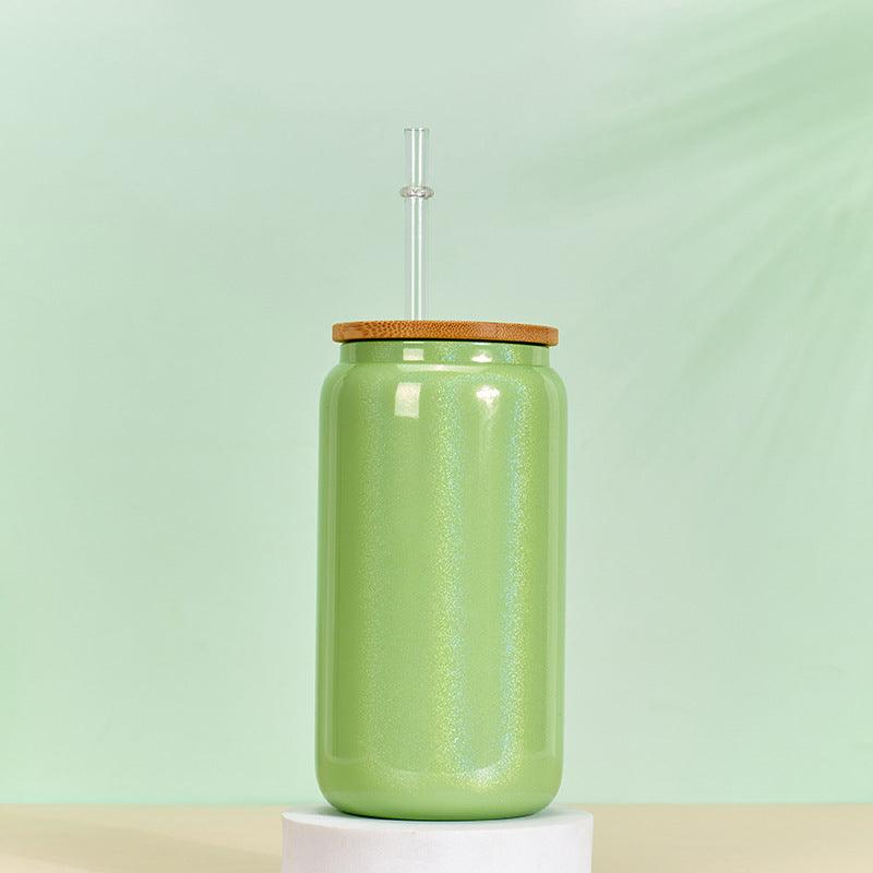 Borosilicate Color Bamboo Cover Straw Color Mason Cup