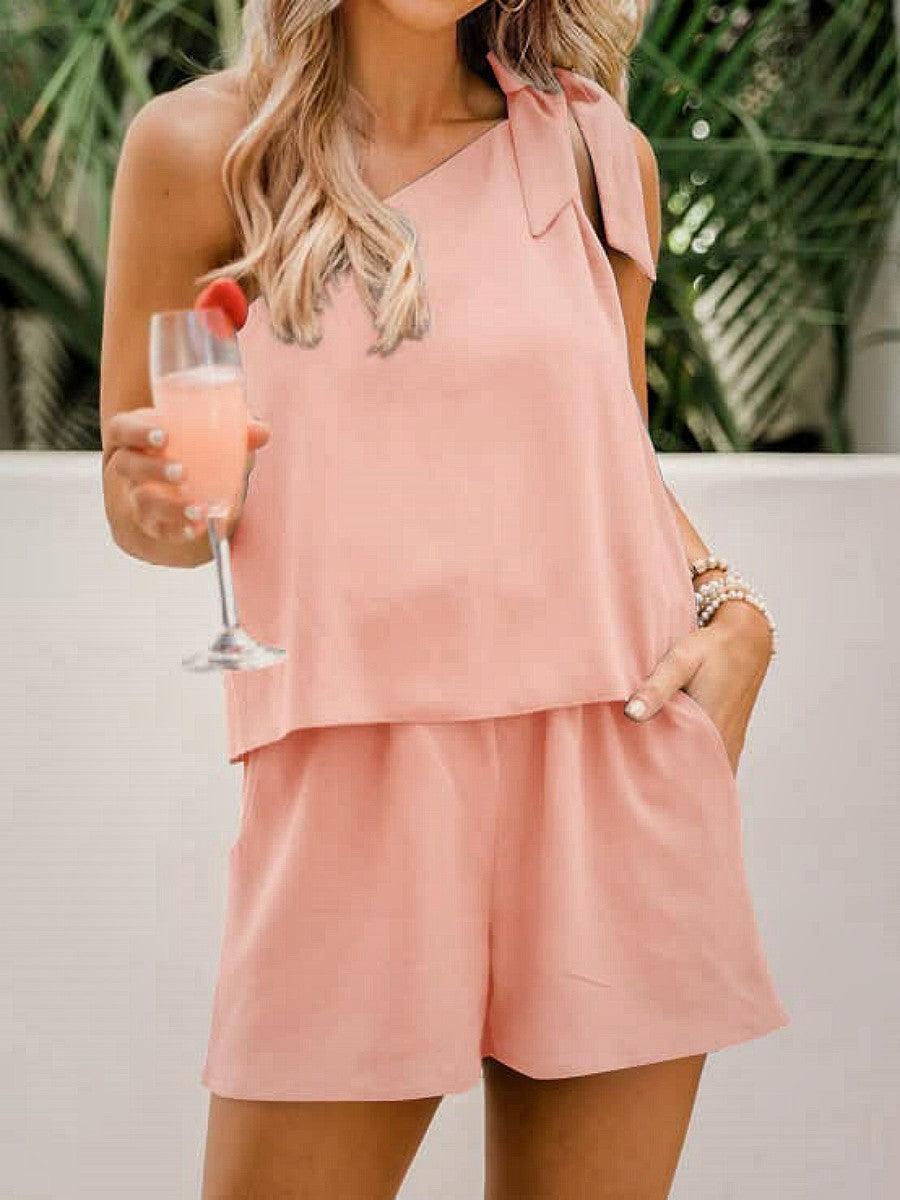 Diagonal Collar Suit One Shoulder Two-piece Set
