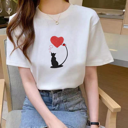 Summer New Fashion Slimming Loose White Short-sleeved T-shirt For Students Women