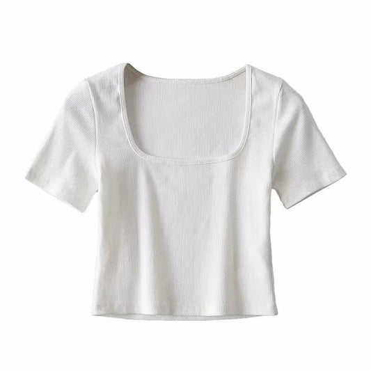 Summer Cropped Square Neck T-shirt Women
