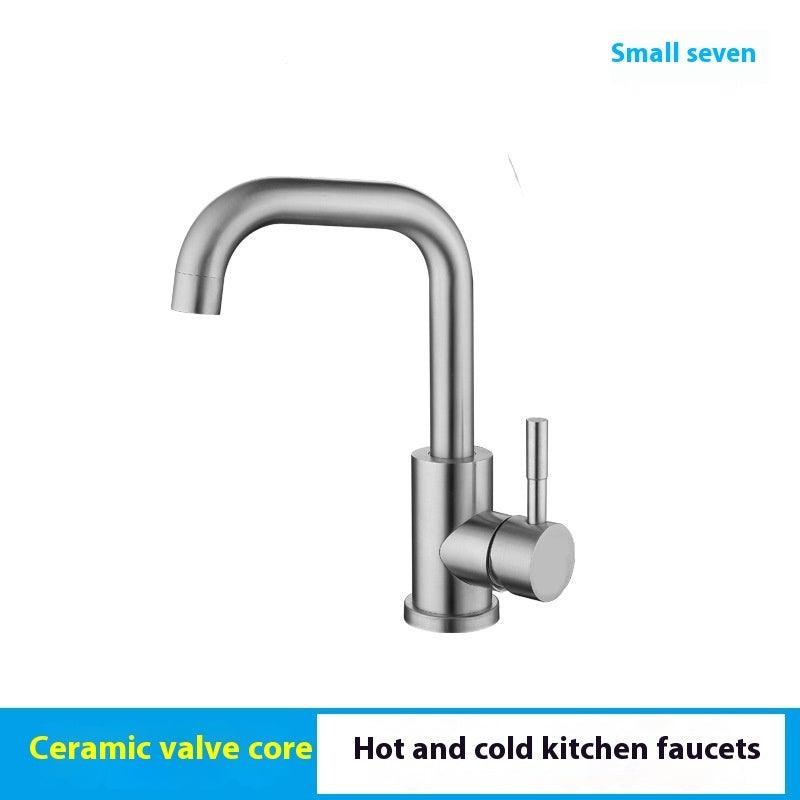 Stainless Steel Basin Hot And Cold Single Hole Faucet Rotatable