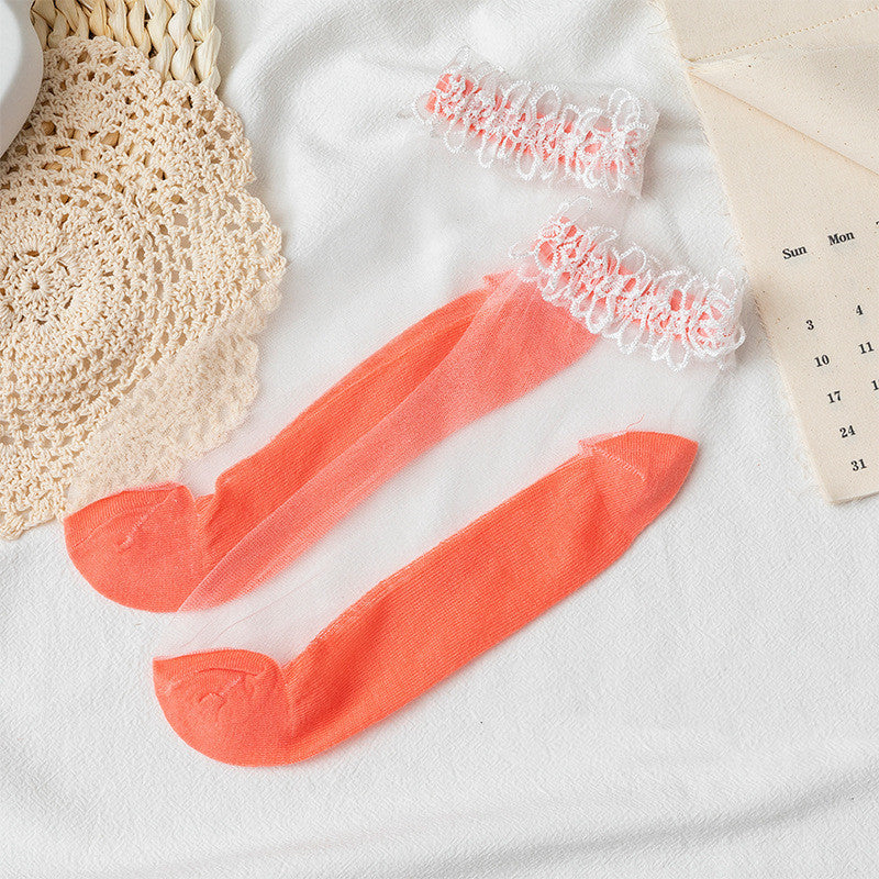 Women's Fashion Pearl Crystal Lace Socks