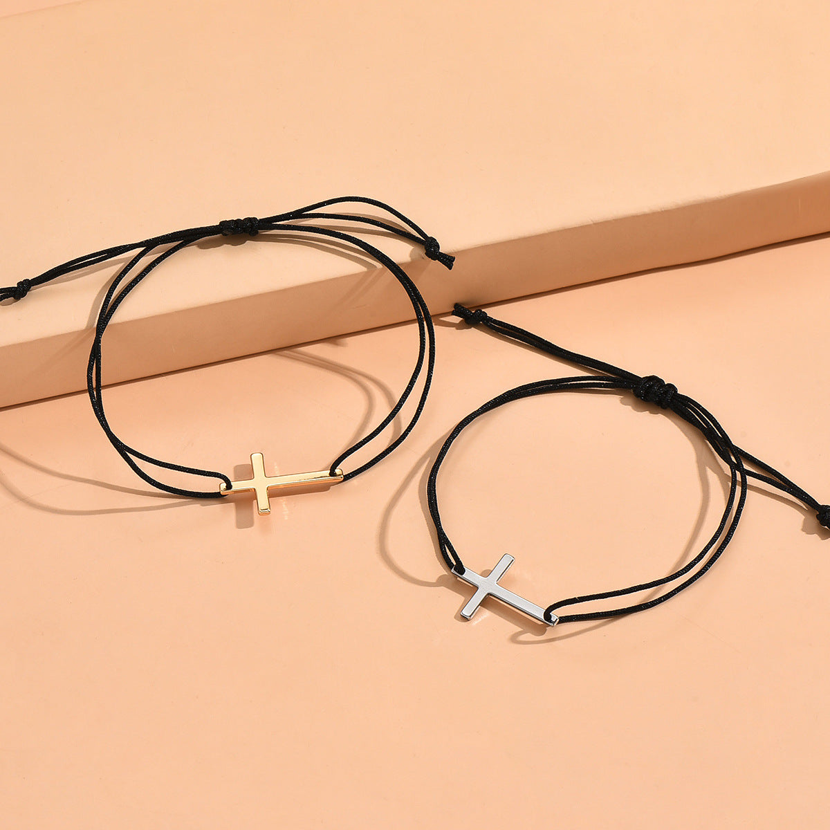 European And American Simple Alloy Cross Wax Rope Couple Bracelet Pair