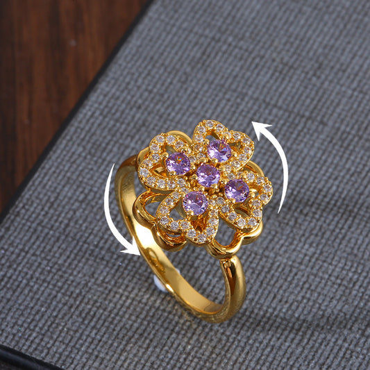 Women's Fashion Rotatable Purple Diamond Ring
