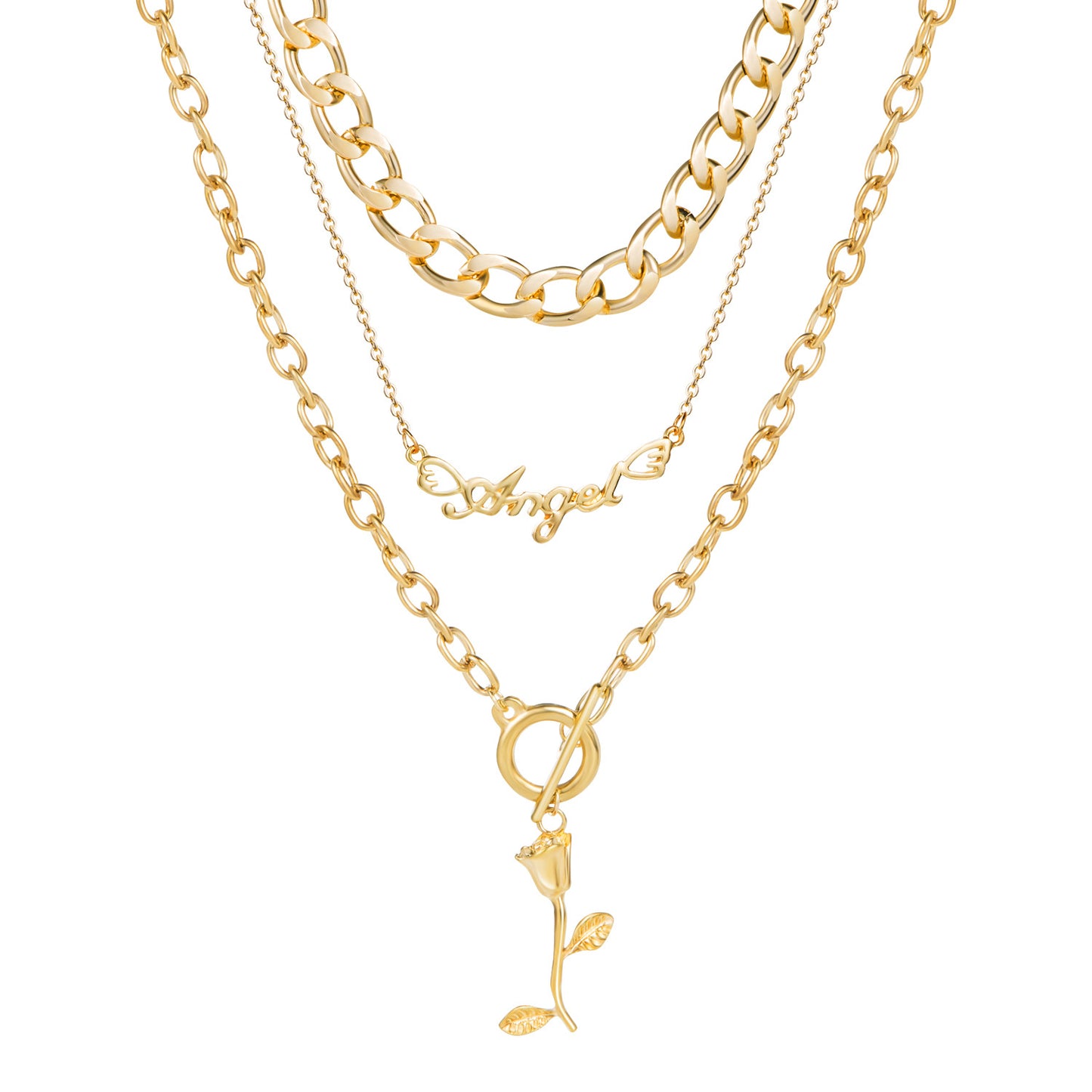 Rose Layered Retro Metal 3-layer OT Buckle Necklace