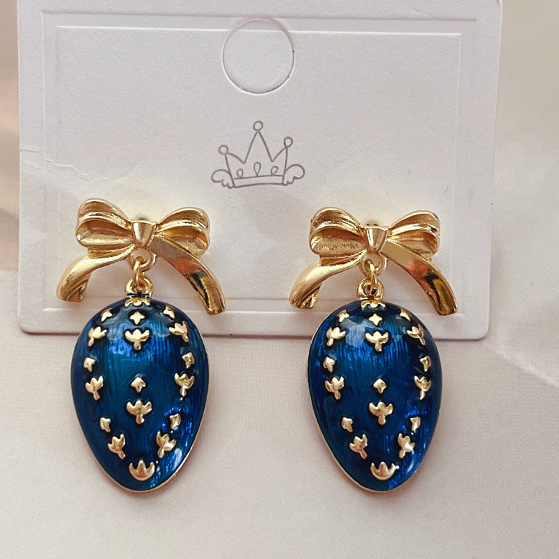 Vintage Plaid Bow Drip Glazed Enamel Earrings