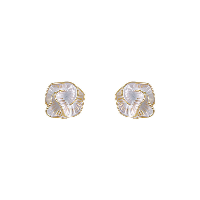 Women's Sterling Silver Needle Light Luxury Minority Camellia Ear Studs